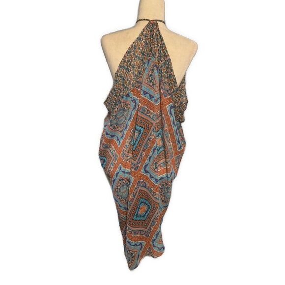 Red Carter Bohemian Blue Pink Tank Swim Open Front Knee Length Dress Xs Small - Picture 2 of 5